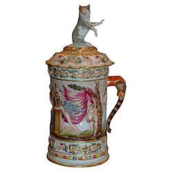 Antique Late 19th Century Italian Capo di Monte Porcelain Mug with Cover.