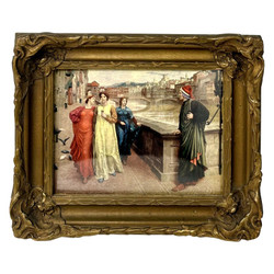 Antique English Framed Chromo Lithograph of Painting by Henry Holiday, Circa 1900's. Beautifully Painted: "The Meeting of Dante & Beatrice"