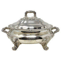 Antique English Sheffield Silver-Plated Footed Tureen, Circa 1880-1890.