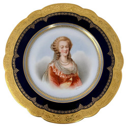 Antique French Sevres Château de Saint-Cloud Porcelain Portrait Plate of Marie Antoinette, Circa 1846.