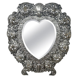 Antique American Sterling Silver Heart-Shaped Beveled Mirror, Hallmarked "Gorham Co.," Circa 1895.