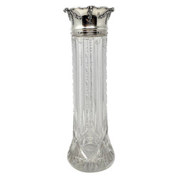 Antique American Sterling Silver Mounted Cut Crystal Long Stem Vase, Hallmarked "Gorham Company," Circa 1920.
