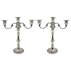 Pair of Estate American Sterling Silver 2-Arm "Chantilly Pattern" Convertible Candelabra, Hallmarked "Gorham Company," Circa 1930-1940. Converts from 3-Cup Candelabra to Single Cup Candlesticks.