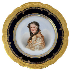 Antique French Sevres Château de Saint-Cloud Porcelain Portrait Plate of Queen Marie Leszczyńska, Signed "DeBrie," Circa 1846.