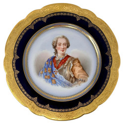 Antique French Sevres Château de Saint-Cloud Porcelain Portrait Plate of King Louis XV, Signed "DeBrie," Circa 1846.