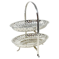 Antique English Silver Plated 2-Tiered Cake Stand with Pierced Bowls, Circa 1900.