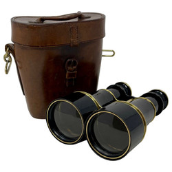 Antique English Brass & Enamel Binoculars in Original Case, Circa 1920-1930.