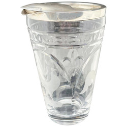 Antique American Art Deco Period Sterling Silver & Cut Crystal "R. Blackinton & Co." of North Attleboro, Massachusetts, Rooster & Fleur De Lis Cocktail Shaker, Circa 1910's-1920's.
