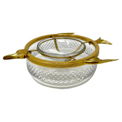 Estate Cut Crystal and Gilt Bronze Sturgeon Design Caviar Server, Circa 1970.