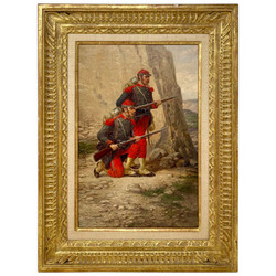 Antique French Early 20th Century Oil on Canvas Painting of a French Infantry March During the Franco-Prussian War, Signed "Edouard Detaille" (1848-1912).