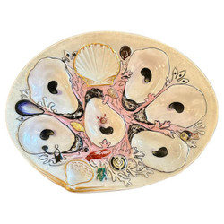 Antique American "Union Porcelain Works" Porcelain Sea Life Oyster Plate, Circa 1880-1890's. Rare Large Clamshell Format.