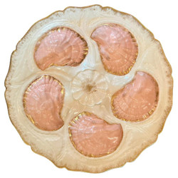 Antique French Limoges Porcelain Hand-Painted Cream, Pink and Gold Oyster Plate, Circa 1890.