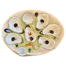 Antique American "Union Porcelain Works" Porcelain Sea Life Oyster Plate, Circa 1880-1890's. Rare Large Clamshell Format