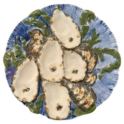 Antique French Hand-Painted Porcelain Turkey Pattern Oyster Plate, Circa 1890's.