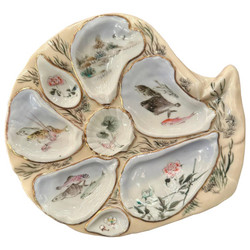 Antique Japanese Kutani Porcelain Oyster Plate in Rare Large Sea-Shell Design, Circa 1870's.
