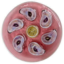 Very Rare Antique German Rose Colored Glass with Enameling Oyster Plate, Signed "Moser Glasfabrik, Karlsbad," Circa 1890's.