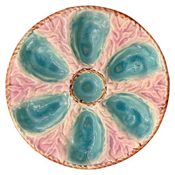 Antique English "S. Fielding" Majolica Porcelain Lavender and Cyan Colored Oyster Plate, Circa 1870's.