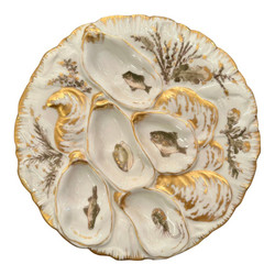 Antique French Limoges Porcelain Turkey Pattern Oyster Plate made for "Collamore & Co.," New York, Circa 1890's.