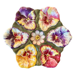 Rare Antique Continental Porcelain Hand-Painted Oyster Plate in a Pansy Design, Circa 1900-1910.