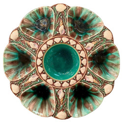 Rare Antique English Minton Majolica Malachite Green Porcelain Oyster Plate, Circa 1875.