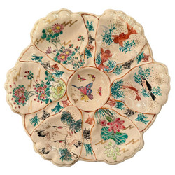 Rare Antique Japanese Satsuma Hand-Painted Detail Porcelain Oyster Plate, Circa 1890's.