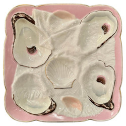 Antique Austrian Pink & White Painted Porcelain "Napkin Fold" Design Oyster Plate, Circa 1880.