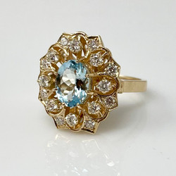 Hand-Made 14 Karat Yellow Gold 1.22 Carat Aquamarine & .72 Carat Diamond Ring.