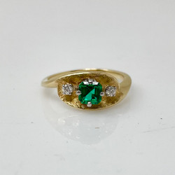 Estate 14 Karat Yellow Gold Emerald & Diamond Ring.