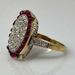 Antique 18 Karat Yellow Gold Pave Diamond & Ruby Ring.