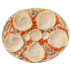 Unusual Large Antique German "Carl Tielsch Co." Porcelain Coral Pattern Oyster Plate in an Oval Shape, Circa 1880's.