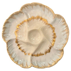 Antique French "Charles Field Haviland" Limoges Porcelain Wave Pattern Oyster Plate Hand-Painted Ivory with Gold Detail, Circa 1900.