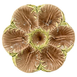 Antique Art Nouveau Period French Faience "Luneville" Porcelain Oyster Plate in Rare Color, Circa 1900.