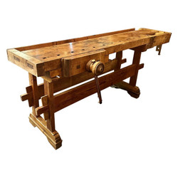 Antique Belgian Carpenter's Woodworking Bench in Solid Fruitwood with 2 Working Vices, Circa 1920-1930.