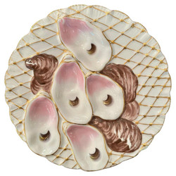 Antique Continental Porcelain Netted Turkey Pattern Oyster Plate, Circa 1890.