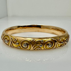Antique American 14 Karat Yellow Gold Diamond Bangle Bracelet.