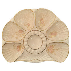 Antique American Porcelain Fan-Shaped Oyster Plate, Signed "Ott & Brewer Pottery Company" of Trenton, New Jersey, Circa 1880's.