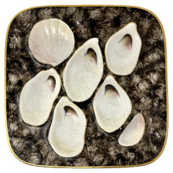 Antique Continental Porcelain Square Shaped Umber & Gold Oyster Plate, Circa 1890's.