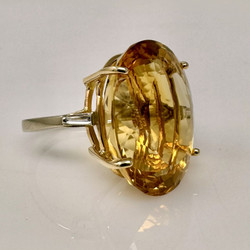 Estate American 14 Karat Yellow Gold and 37.18 Carat Citrine Ring, Circa 1950.