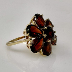 Hand-Made American 10 Karat Yellow Gold and Garnet Cluster Ring.