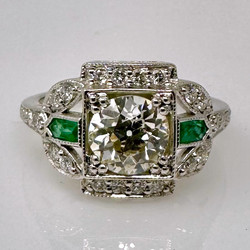 Antique Art Deco 18 Karat White Gold 1.04 Carat Diamond and .40 Carat Emerald Ring.