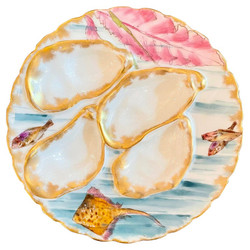 Antique French "Haviland & Co." Limoges Porcelain Sea Life Oyster Plate Circa 1890.