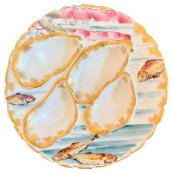 Antique French "Haviland & Co." Limoges Porcelain Sea Life Oyster Plate, Circa 1890
