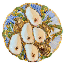 Antique French Hand-Painted Limoges Porcelain Presidential Oyster Plate in the Original Turkey Pattern Circa 1880's-1890's. Made by "Haviland & Co."