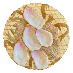 Antique German Porcelain Oyster Plate, Made for "Burley & Company" of Chicago, IL, Circa 1880-1890.