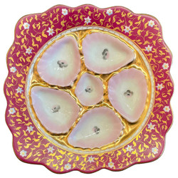 Antique German "Marx Gutherz Co." Porcelain Red & Gold Oyster Plate, Circa 1890.