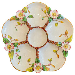 Antique English "Bodley" Hand-Painted Porcelain Oyster Plate, Made for "Richard Briggs" of Boston, Massachusetts, Circa 1890.