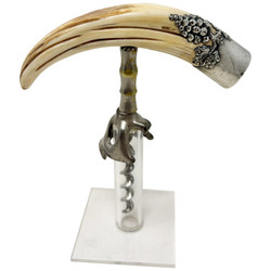 Antique American Sterling Silver Mounted Boar's Tusk Corkscrew, Circa 1890-1900.