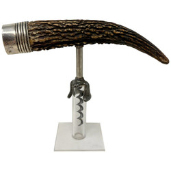 Antique American Antler Corkscrew with Sterling Silver Mounts and Polished Steel Worm, Circa 1880's.