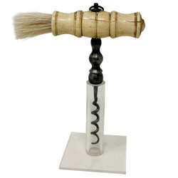Antique English Victorian Henshall Design Ox Bone & Steel Corkscrew with Wormbrush, Circa 1890's.