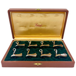 Set of 8 Estate Italian Gucci Silver-Plated Place Card Holders in Engraved Case, Circa 1960's-1970's.